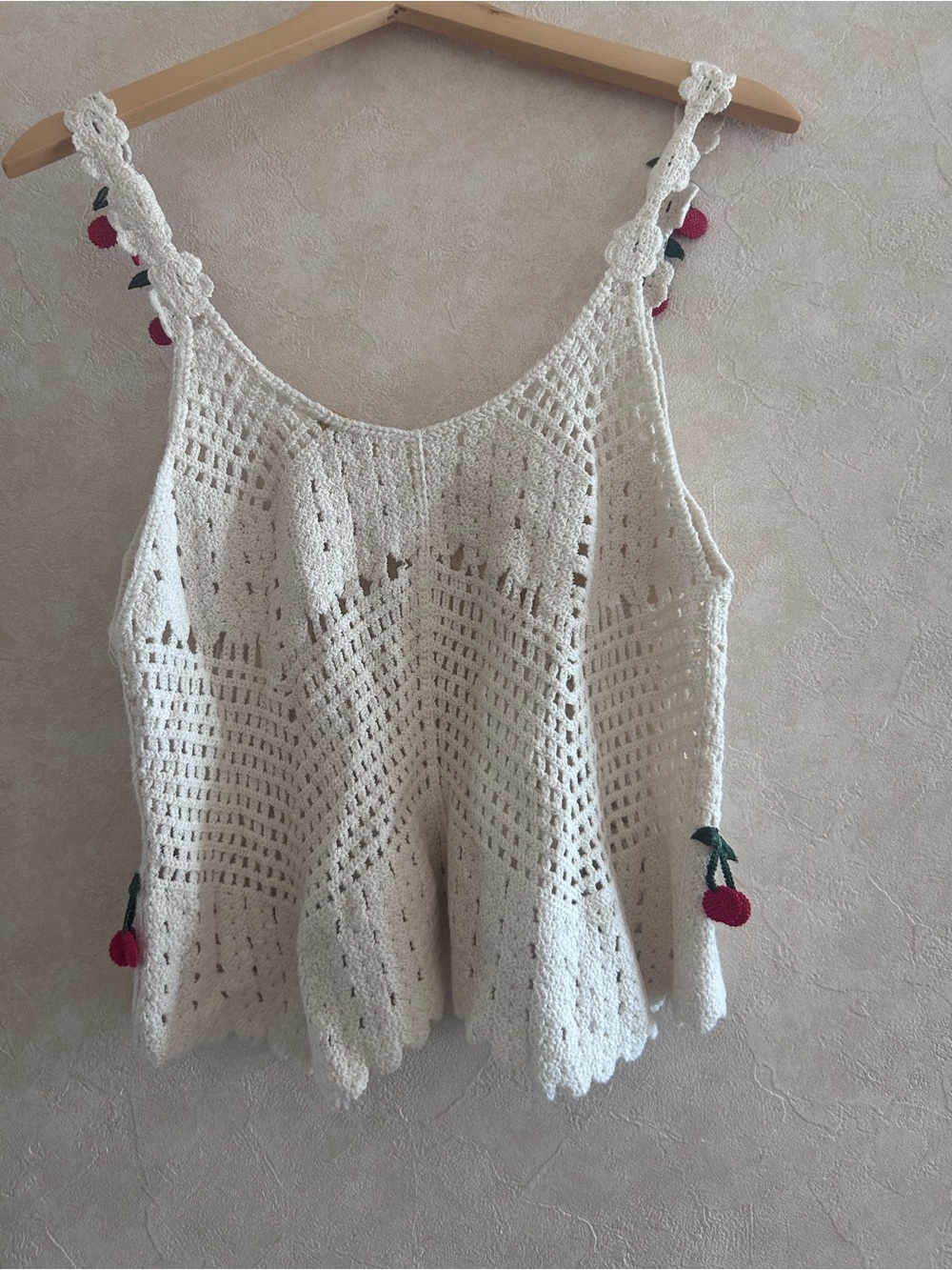 Rebellion Cream Crochet Camisole with Red Cherry Accents - Picture 2 of 4